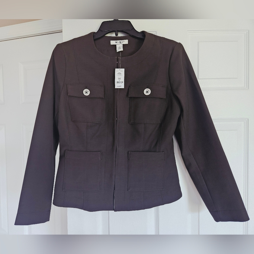 NWT White House Black Market Colarless Jacket Olive Green Size 8
